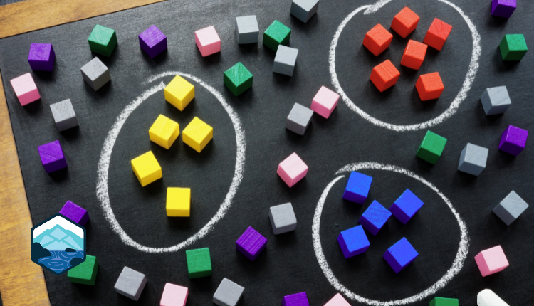 Three groups of the same colored blocks separated from the rest of the blocks