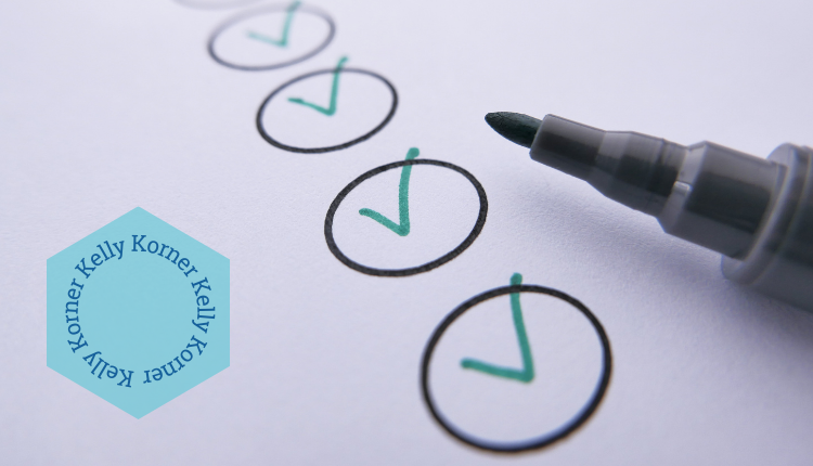 checklist checked off with Kelly Korner written in the corner
